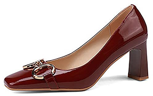 Women’s Chunky Low Block Heels Closed Toe Dress Pumps Shoes Pointed Toe, Chunky, High Heels, Wedding Pump Shoes,Red,38 EU