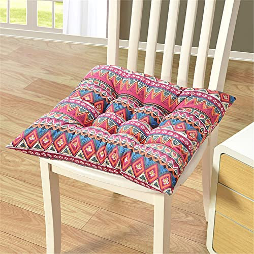 Lukery Stuhlkissen rutschfeste, Waschbare Leinen Weiche Sitzkissen Komfort Stuhlauflage als Stuhl Kissen für Outdoor & Indoor Gartenstuhl, Küche oder Esszimmerstuhl (40x40x5cm,Red Boho)