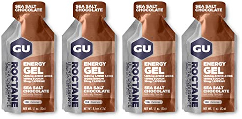 GU Energy GU Roctane Energy Running Gels - 4 Gel Taster Pack - Sports Energy Gels For Running, Cycling, Triathlon (4 x 32g Sachets) (Chocolate Sea Salt)