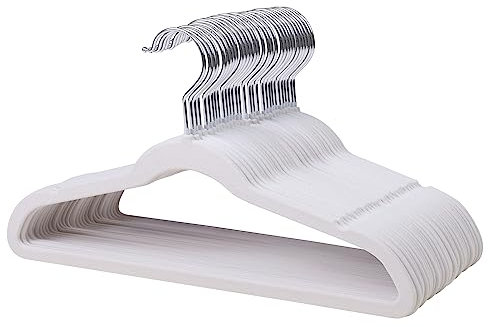 MangoKit Samt-Kleiderbügel für Kinder, rutschfeste Kinder-Kleiderbügel, Ultraschlanke, 32 Stück Platzsparende Kleiderbügel, 360° Drehbarer Haken, Robust, Langlebig, für Teenager (35 cm,Weiß)