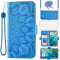 Asuwish Handyhülle für Gigaset GS5 Hülle mit Band und Glas Schutzfolie Folie Kartenfach Klappbar Leder Geldbörse Ständer GS 5 Handyhüllen Schutzglas Handy Hüllen Mandala Schutzhülle Phone Case Blau