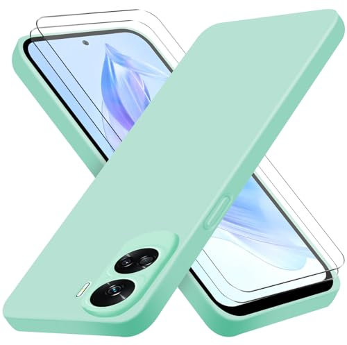 ISOI Funda para Honor 90 Lite + [2 Pack] Protector Pantalla, Carcasa de Silicona Líquida Gel Ultra Suave Funda con tapete de Microfibra Anti-Rasguño - Menta Verde
