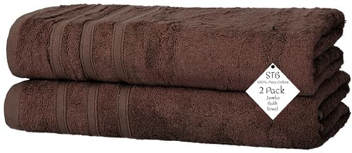 Pack of 2 Jumbo Bath Towels Sheets 100% Pure Cotton Quick Dry Gym, Spa, Hotel Quality 500-GSM Large Size Bathroom Towels 75 x 150 cm (Chocolate Brown)