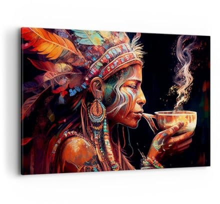 ARTTOR Bilder auf Leinwand 120x80cm Wandbild Abstrakt Küche - 5744 | Schamane indisch Ayahuasca Groß XXL Wanddekoration Wohnzimmer Schlafzimmer Wanddeko Wand Kunstdruck Wandkunst ARTTOR