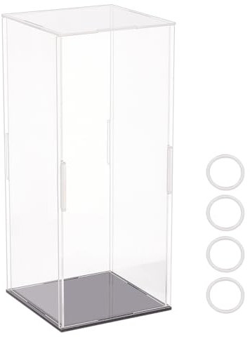 FINGERINSPIRE 11x11x25.5 cm Transparente Acryl Vitrine Selbstmontierbare Rechteckige Acryl Boxen Für Die Präsentation Staubdichter Schutz Vitrine Mit Schwarzem Boden Vitrine Für Actionfiguren