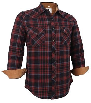 Dctop Chemise en Flanelle pour Homme - Manches Longues - Chemise de bûcheron à Carreaux - Bouton Pression - Coton - avec Poche - Coupe Droite - Décontractée, 6# Russe/Marron/Noir, XL