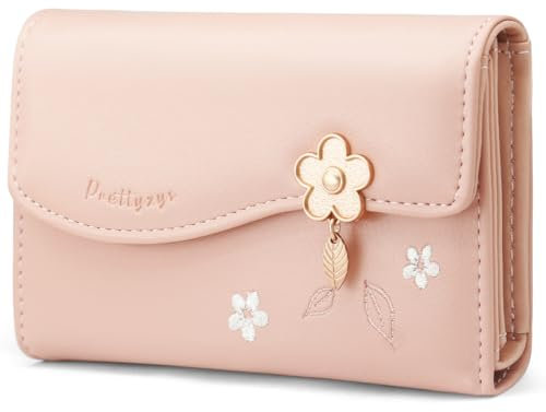HNOOM Portefeuille Femme Petit Format Porte Monnaie Femme en Cuir PU Porte Feuilles pour Femme avec Zippé Pochette à Monnaie et Porte Carte Petit Porte Feuille Bifold (M-Rose)