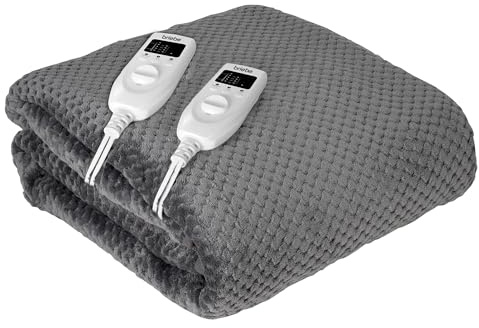 briebe Elektrischer Bettwärmer, Doppelbett, 150 x 160 cm, 5 Temperaturstufen, Timer, schnelles Aufheizen, waschbar, weich, graues Fleece, 120 W, EB1136