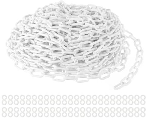 PATIKIL Plastic Chain Links, 100 Foot Safety Barrier Chain White for Crowd Control, Queue Line, Parking, Fence, Gate, Concert, Construction Site and Decoration