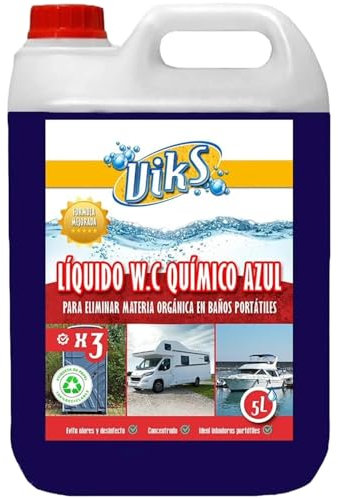 Viks | Líquido WC quimico | Aditivo Ultra Concentrado para aguas negras | WC Fluid | Liquido azul para water de caravana | Fragancia agradable y duradera | 5 L