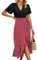 IFFEI Sommerkleid Damen Elegant Schlitz Boho Blumenkleid Leichte Knielang Freizeitkleid mit Gürtel Burgund XL