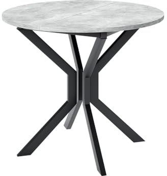 Mirjan24 Ausziehbarer Esstisch Dirko M, Runder Küchentisch, Praktischer Tisch für Esszimmer, L:90-130 x H:77 x B:90 cm, Esszimmertisch, Arbeitstisch (Grau Marmor/Schwarz)