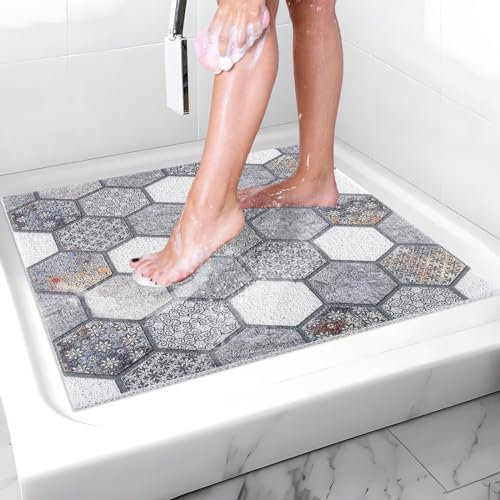 Duschmatte rutschfest Antirutschmatte Dusche 60 x 60 cm: Weich Komfort PVC Luffa Duscheinlage rutschfest mit Ablauflöchern - Schnell Trocknend Anti-Schimmel Rutschmatte Dusche