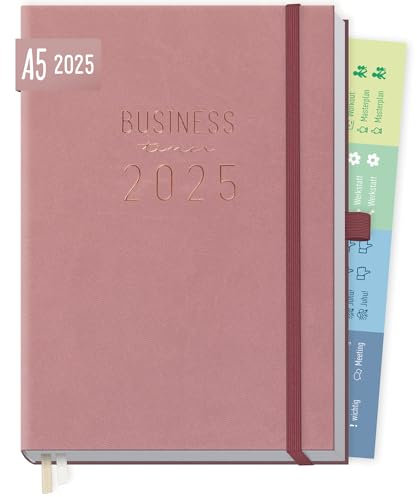 Häfft® Business-Timer Deluxe 2025 A5 Altrosa 1 Woche 2 Seiten - Buchkalender, Terminplaner, Wochenplaner, Wochenkalender, Organizer, Terminkalender - nachhaltig & klimafreundlich