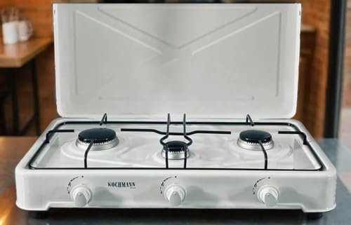 Gaskochfeld in elegantem Weiß – 1, 2, 3 und 4 Flammig Kochfeld für stilvolles Kochen (Gaskochfeld 3 Flammig)