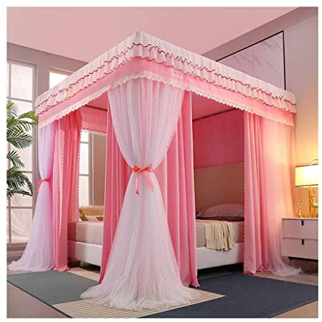 GLMGBP Betthimmel 1,8 m, 4 Stangen unterstütztes Moskitonetz, verdunkelnd, staubdicht und Winddicht, Bettvorhänge (Farbe: Stil 1, Größe: 1,8 x 2 x 2 m)