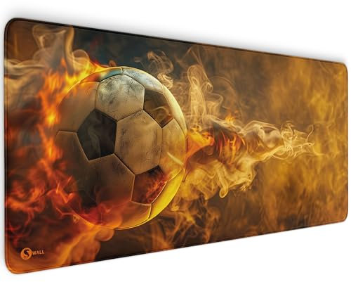 Gaming Mauspad XXL - 4 mm Premium-Dicke, Ultra-Glatte Oberfläche, Mousepad mit vernähten Rändern, rutschfest - stylisch & langlebig für Dein Gaming Setup (Fussball hot, 900 x 400 x 4 mm)