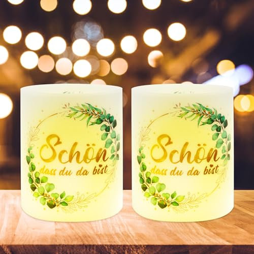 TGFIX 12Pcs Schön Dass Du Da Bist Hochzeit Windlicht Tischdeko Mit Eukalyptus - Goldene 60. Hochzeit Tisch Deko Geeignet für Teelichter Kerzen