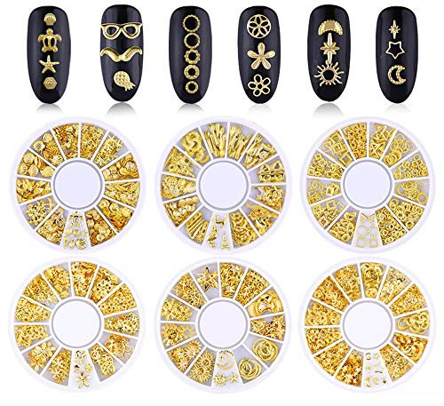 Nail Art Decoration, 2 Boxes Metal 3D Ocean Nail Studs Star Starfish Shell 12 Grid Mixed Sizes Nail Art Decor (Gold)