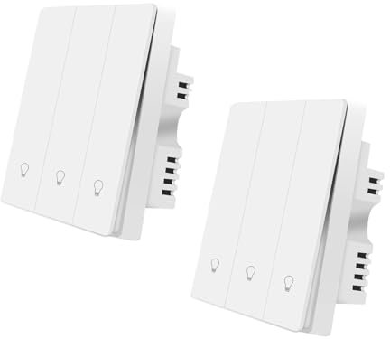 ZigBee Smart Light Switch 2Pack, Work with Alexa Google Home, Pushbutton Switch with Backlight, Neutral Wire Required, Zigbee Hub Required, 3 Gang