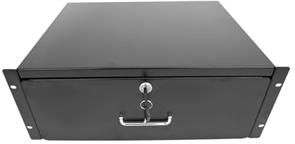 Global Rack 19 Server Cabinet Drawer Case, 4U, Black, 19W x 18D x 7H, 55LBS, Lockable, Server Room