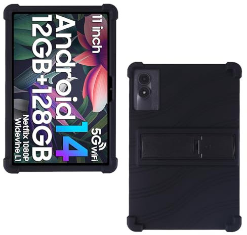 AKNICI Custodia Silicone per DOOGEE U11/DOOGEE U11 PRO/Blackview Tab90 Wifi/Blackview Tab9 Wifi/Blackview Tab90 Tablet 11 Pollici, Protettiva Cover con Supporto Integrato, Nero