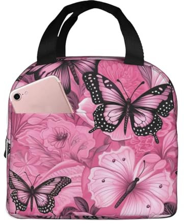 YQTGBCED Lonchera con estampado de mariposas rojas sin costuras para adultos, bolsa de almuerzo aislada multifuncional para comidas frescas cada vez