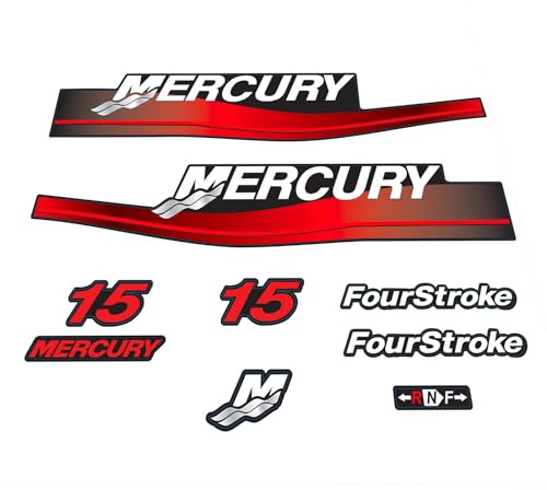 XRmarine Aufkleber für Mercury 15 PS Viertakt 1999–2006 Jahr Außenbordmotor, rotes Aufkleber-Set, Reproduktion, 15 PS, 4-Takt