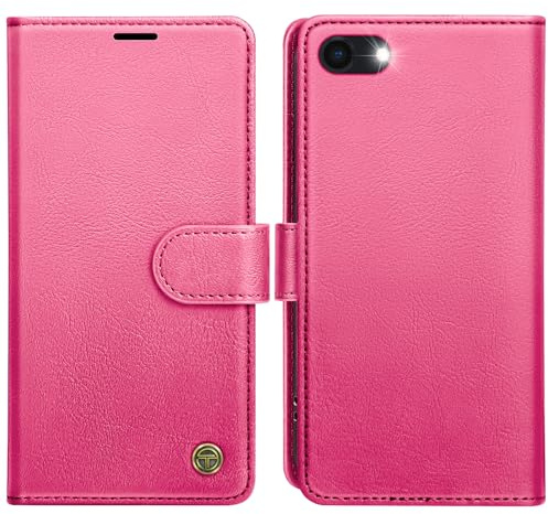 AIMOYU for iPhone SE 2020/2022 Case, iPhone 7/8 Case, Flip Wallet Leather Phone Case with [4 Card Slots] [RFID Blocking] Magnetic Protective Shockproof Cover for iPhone SE/ 7/8 Case - Peach Pink