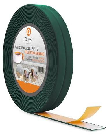 Battiscopa Morbido Adesivo | 10 mm x 10 mm | Striscia di Chiusura - Nastro Sigillante Per il Bagno Per la Cucina - PVC Flessibile - Stretto Decorativo (Verde, 5 metri)