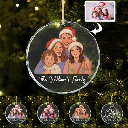 Personalisierte Familienfoto-Weihnachts-Kristall-Ornamente, Cartoon-Weihnachtsdekoration, hängende Acrylbild-Ornamente für Weihnachtsbaumschmuck, individuelle Geschenke für Familie, Paare, Haustiere