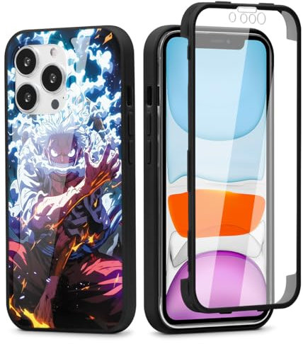 PBNDJVG for iPhone X 5.8'' Case, OP Luffy 360° Full Body with Built-in Screen Protector Touch Sensitive, Shockproof Soft TPU Bumper Phone Case Clear Designed for Anime Lovers - Black