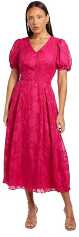 Principles Floral Jacquard Puff Sleeve Midi Dress