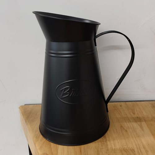 Farmhouse Toilet Brush with Metal Holder, Rustic Wooden Handle Toilet Bowl Brush & Jug Holder Set, Decorative Galvanized Toilet Cleaner, French Country Vintage Metal Bathroom Accessories Décor