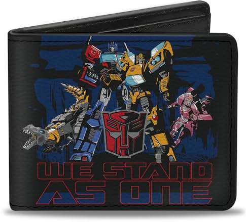Hasbro Wallet, Bifold, Transformers Autobots We Stand As One Group Black Blue Red, Vegan Leather, Black, 4.0 x 3.5, Casual