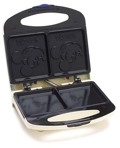 Disney Store Official Appareil à sandwich Mickey, 24 x 24 x 8 cm, appareil pour pain perdu et plus, plaques à revêtement céramique, facile à nettoyer, témoin lumineux d'alimentation