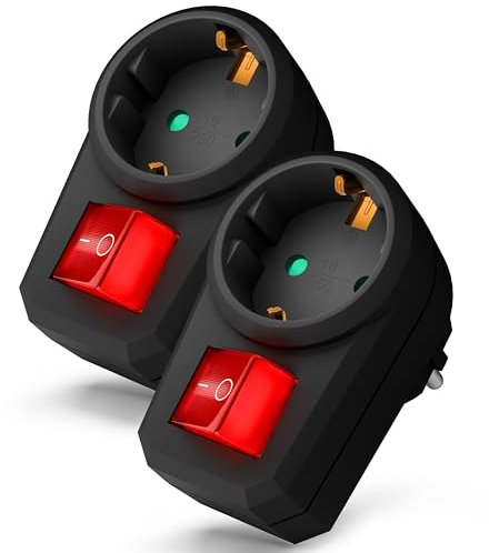 feletec schaltbare Steckdose mit Schalter, Steckdosenschalter 2-polig, Schaltsteckdose mit Kindersicherung, 2 Stück