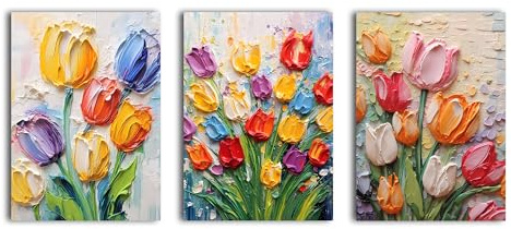 simpa 3 Panel Canvas Wall Art – Vibrant Tulips – Framed & Stretched Artwork for Home, Living Room, Office Décor