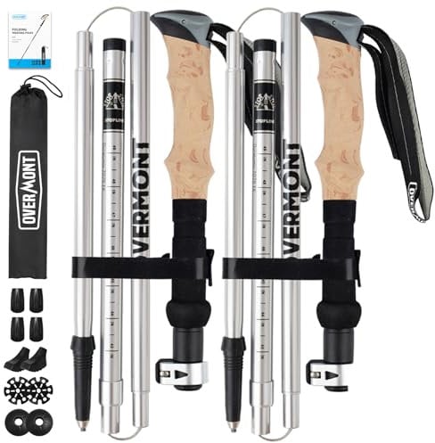 Overmont Wanderstöcke Faltbar Aluminium Ultraleicht - Verstellbar 105-125 cm Trekkingstöcke - Nordic Walking Stöcke 1 Paar mit All-Terrain Zubehör Grau
