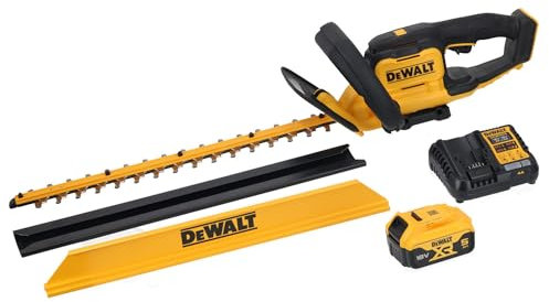 DEWALT 18V XR Akku-Heckenschere (55 cm Schwertlänge, 25 cm Schnittbreite, mit 2-Hand-Sicherungsschaltung & Messerschnell-Stopp, großer Handschutz, inkl. 5Ah Akku & Ladegerät), DCMHT564P1-QW