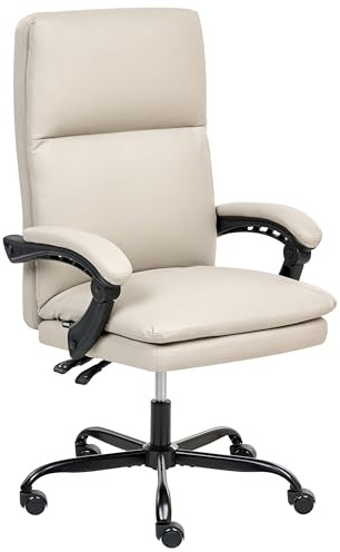 Office Executive Chair Seat Adjustment Tilt Thick Padding Faux Leather Light Beige Serene