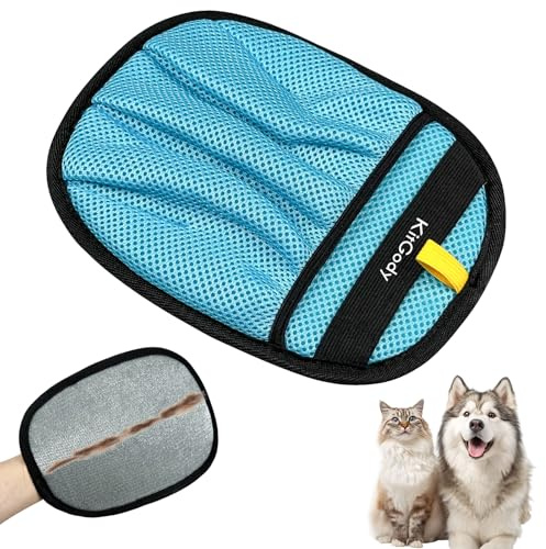 KitGody Upgraded Five-Finger Electrostatic Pet Hair Remover, Pet Hair Removal Glove for Cats & Dogs, Reusable Blue Grooming Glove for Furniture, Sofa, Carpet, Car Seat & Clothing