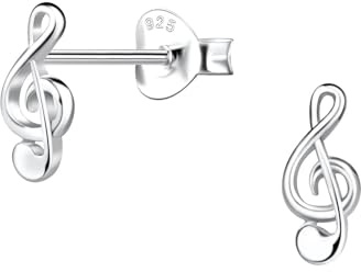 Monkimau - Notenschlüssel Ohrringe, Ohrstecker, Ohrschmuck - aus 925 Sterling Silber - für Damen und Mädchen - handgefertigt, hypoallergen und kleine Geschenkidee