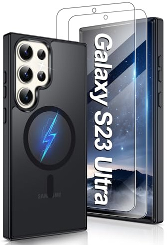 Pilaru Super Magnetisch Handyhülle für Samsung Galaxy S23 Ultra hülle :(MagSafe kompatibel) Militärschutz Extrem Langlebig Matt Transluzent Kratzfest Anti Fingerabdruck Case für S23Ultra Schwarz
