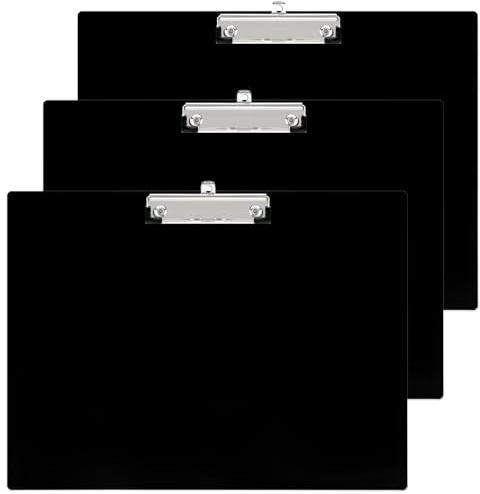 3 Stück Klemmbrett A3 Querformat Set 44 x 32 cm Schwarz Zeichenbrett A3 mit Loch, Clipboard Drawing, Klemmbrett mit Klammer, Schreibbrett für Büro Schule oder Restaurant Arztpraxen