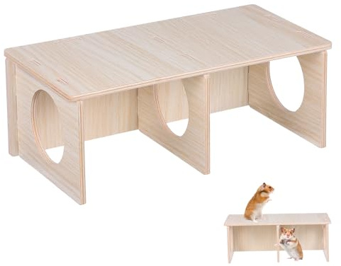 HOODANCOS Cachette Bois pour Hamster et Cobaye, Maison Plateforme Intégrée, pour Cage de Petits Rongeurs et Jouets Interactifs