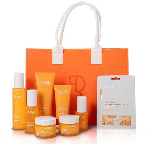Gesichtspflege Set mit Vitamin C - Gesicht Serum, Augenserum, Tages & Nachtcreme, 10x Tuchmaske, Gesichtsreinigung, Toner, Sonnencreme SPF 50 - Anti-Aging, Hautpflege, Skincare Set, Geschenkset Damen
