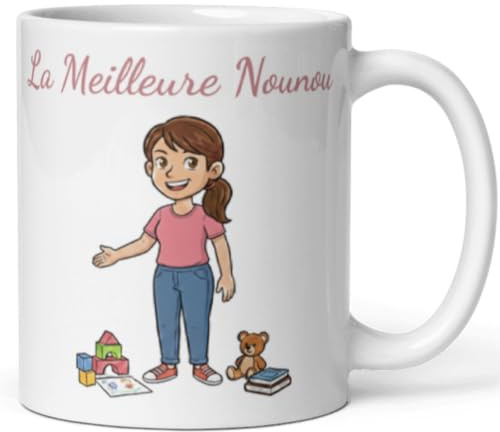 Mug “La Meilleure Nounou” – Cadeau Nounou Original – Merci Nounou – Tasse Céramique pour Pause Café ou Thé – Idée Cadeau Fin d’Année, Noël, Départ Assistante Maternelle – Boîte Cadeau Incluse