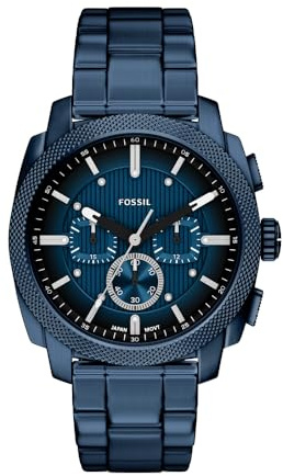 Fossil Machine Herren 44MM Blaue Edelstahl-Uhr, FS6167