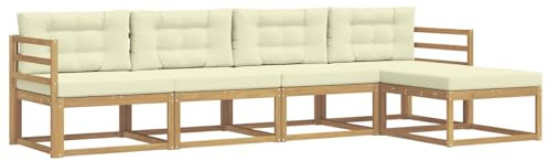 vidaXL Outdoor-Sofagarnitur mit Kissen 4 pcs Weiß und Creme Polyester, Gartenmöbel Set, modern, wetterfest, Sitzgruppe, Ecksofa, Akazienholz, braun, modulare Lounge